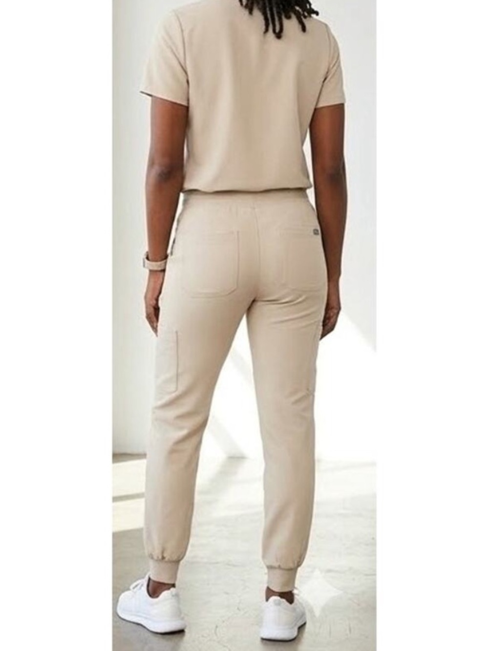 Figs Zamora Jogger Scrub Pants Sandstone Caribbean Blue Large Petite - Picture 2 of 7